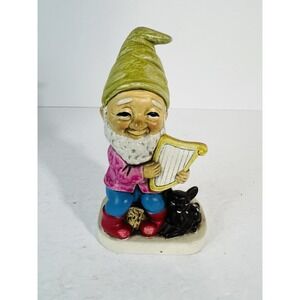 VTG Gnome Dwarf Elf Figure Playing Harp Lyre 1970s Made In Korea MCM